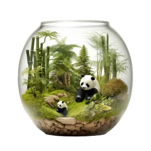 สวนขวดแก้วพร้อมหมีแพนด้า